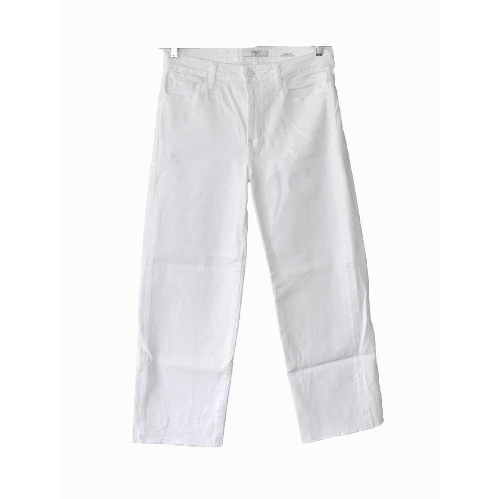 NWOT FIDELITY Denim Malibu Vintage White High Wide Leg Crop Jeans Size 28